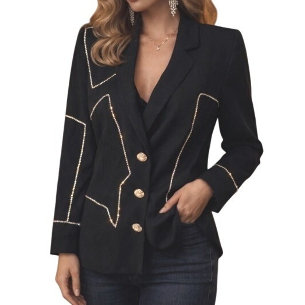Vintage Lillie Rubin x Alberto Makali Blazer Jacket Rhinestone Trim Retro Glam 4